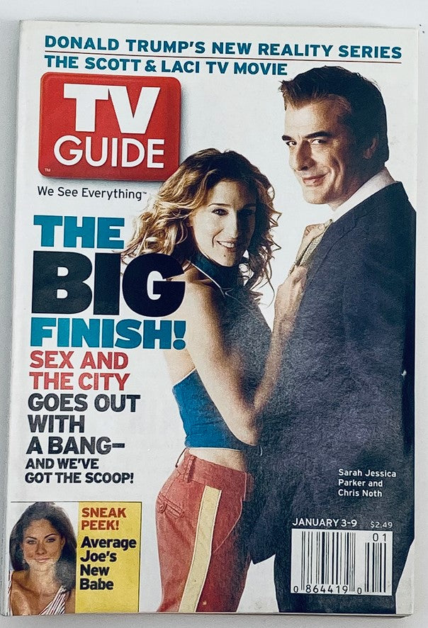 Cover of TV Guide Magazine January 3, 2004 featuring Sarah Jessica Parker and Chris Noth, highlighting the iconic series Sex and the City, with a bold headline about the show's finale.
