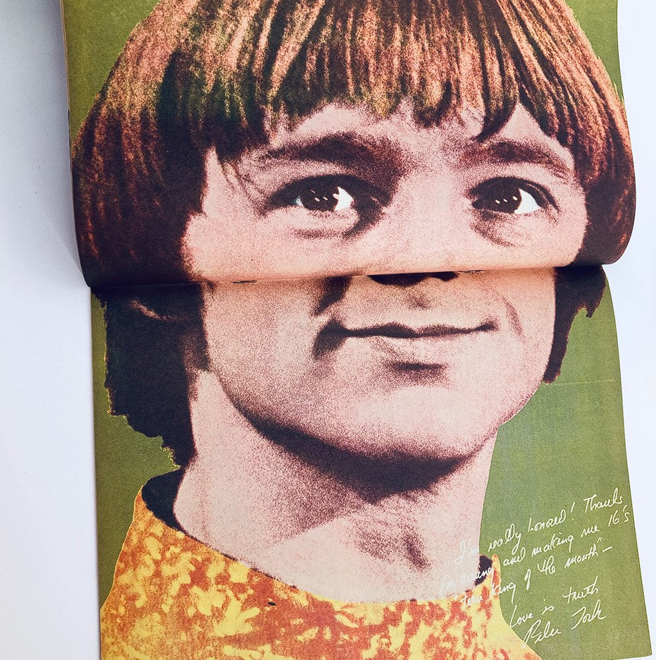 Interior page of VTG 16 Magazine showcasing a close-up of Peter Tork from The Monkees, featuring a colorful background and handwritten message.