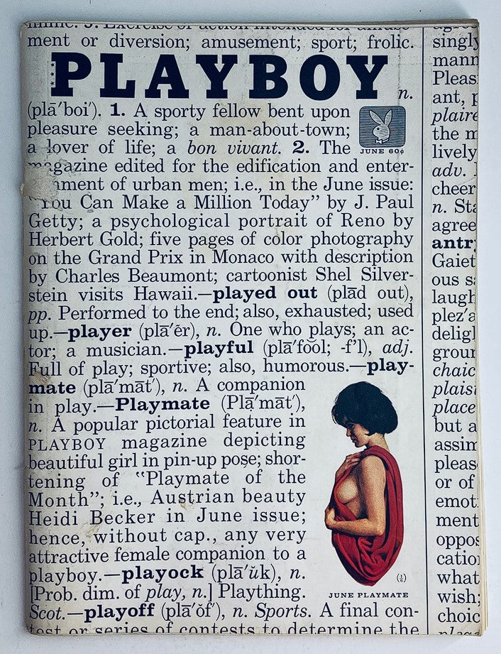 Cover of VTG Playboy Magazine June 1961 featuring the title 'Playboy' and highlighting 'June Playmate' Heidi Becker with a vintage aesthetic.