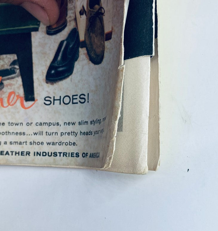 VTG Playboy Magazine March 1959 advertisement page displaying various stylish shoes with bold text, illustrating the fashion trends of the era while adding to the magazine's vintage charm.