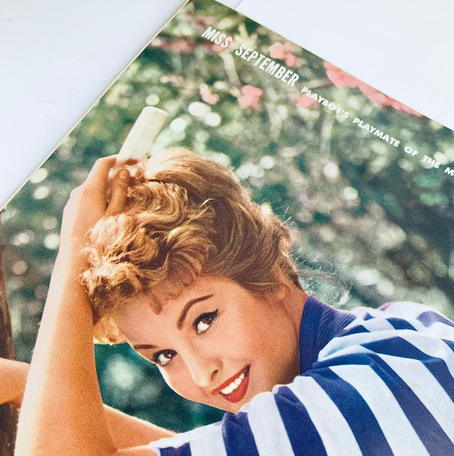 Image of Marianne Gaba, the centerfold from the VTG Playboy Magazine September 1959, beautifully posed in nature.