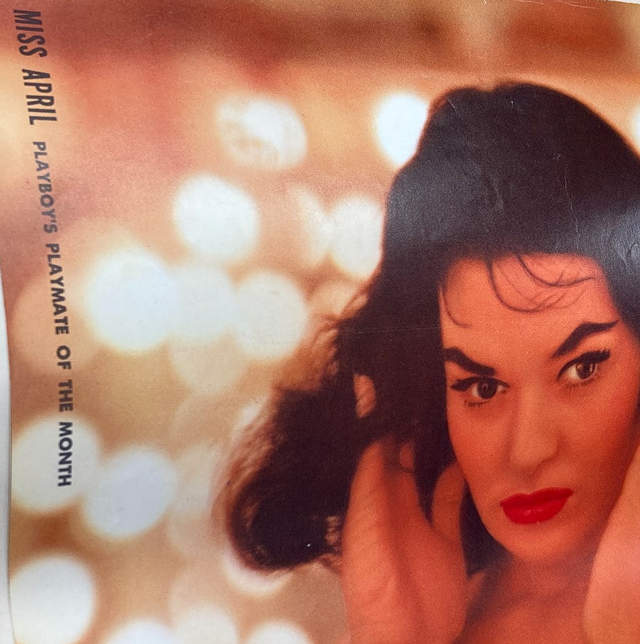 VTG Playboy Magazine April 1958 centerfold image of Felicia Atkins, the Playmate of the Month, showcasing her glamorous look.