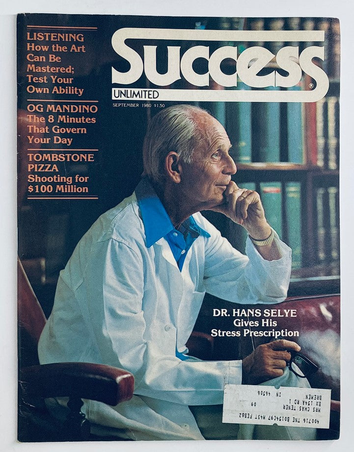 Cover of the Success Magazine, September 1980 edition featuring Dr. Hans Selye, who gives his stress prescription, showcasing a portrait of Selye in a thoughtful pose.