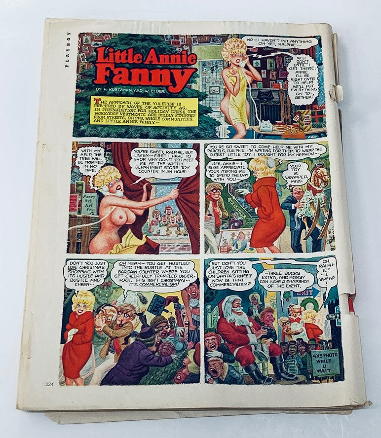 Interior page of VTG Playboy Magazine December 1962 showing 'Little Annie Fanny' comic strip, illustrating vintage humor and artistic style from the era.