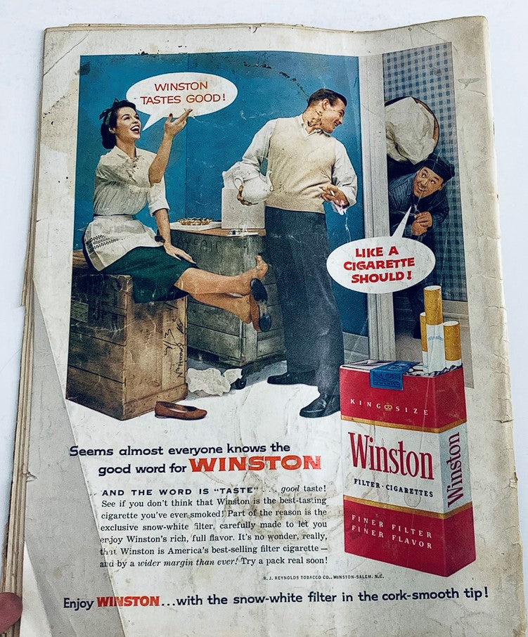 VTG Playboy Magazine May 1957 featuring an advertisement for Winston cigarettes, showcasing a humorous scene with three characters.