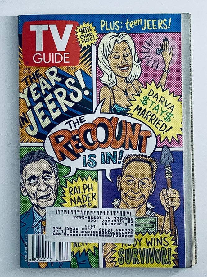 TV Guide Magazine cover from January 6, 2001, featuring Rudy Boesch and Darva Conger, highlighting popular pop culture moments and reality TV narratives of the early 2000s.