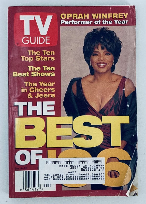 Cover of TV Guide Magazine January 4, 1997 featuring Oprah Winfrey as Performer of the Year. The design includes bold titles highlighting 'The Best of 1996' with various entertainment topics.