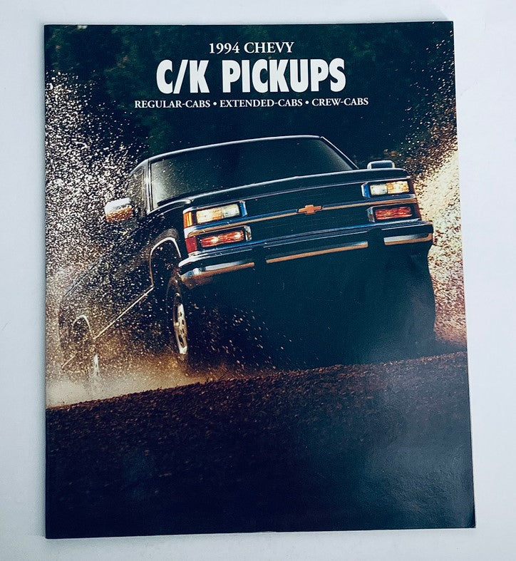 1994 Chevrolet C/K Pickups Dealer Showroom Sales Brochure showcasing Regular Cabs, Extended Cabs, and Crew Cabs in a rugged outdoor setting.