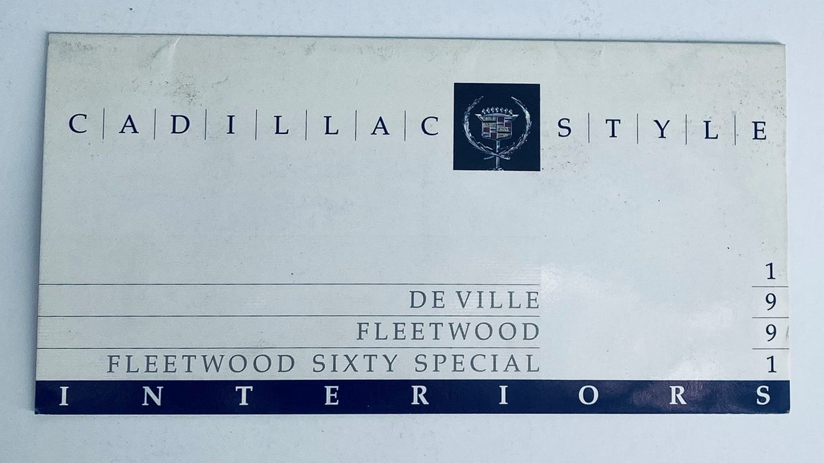 1991 Cadillac De Ville Interiors Dealer Showroom Sales Brochure Guide Catalog featuring elegant design and detailed styling options for the 1991 Cadillac models including DeVille, Fleetwood, and Fleetwood Sixty Special.