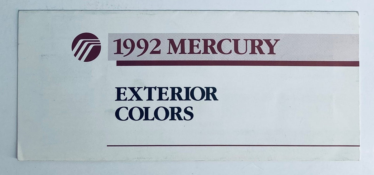 1992 Mercury Exterior Colors Dealer Showroom Sales Brochure featuring the front cover with the title '1992 Mercury EXTERIOR COLORS' prominently displayed.