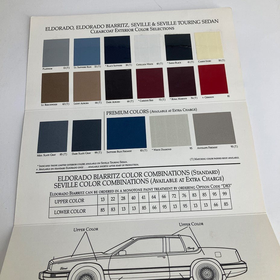 1990 Cadillac El Dorado Exteriors Dealer Showroom Sale Brochure featuring clearcoat exterior color selections and premium color options.