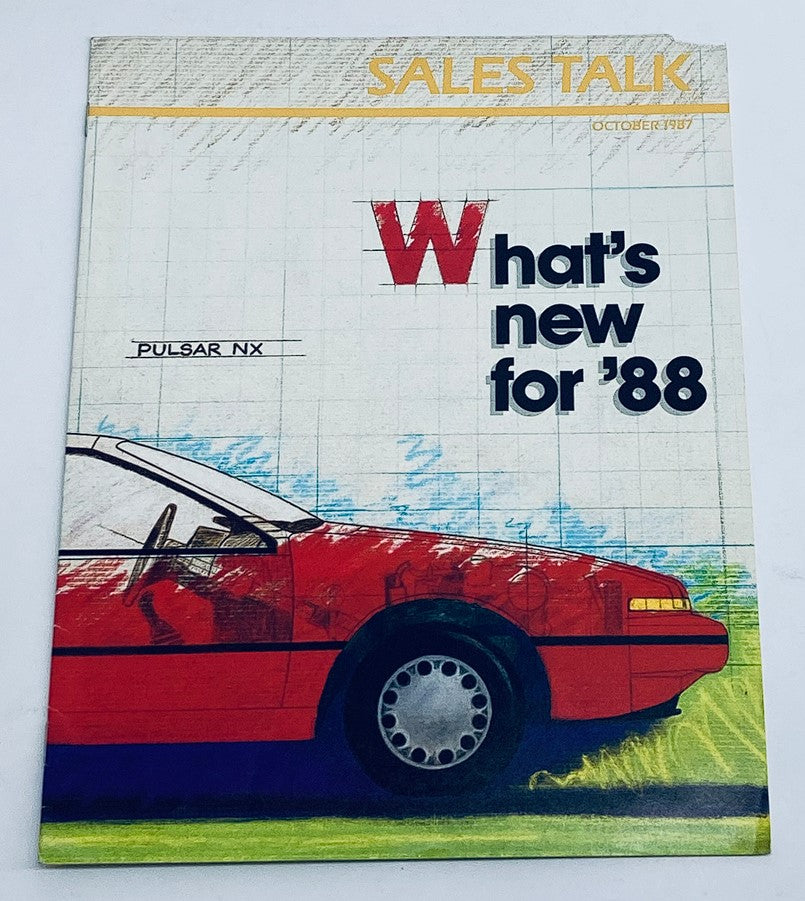 Cover of VTG Sales Talk Magazine, October 1987, featuring an illustration of the Nissan Pulsar NX with the text 'What's new for '88'.