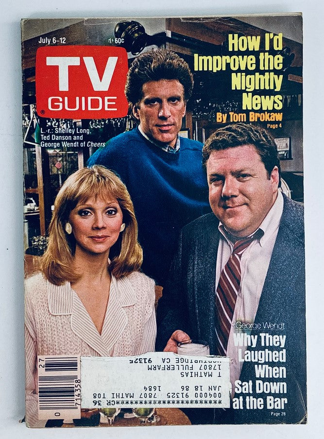 TV Guide Magazine cover from July 6, 1985 featuring Ted Danson, Shelley Long, and George Wendt. This vintage issue highlights iconic sitcom 'Cheers' and encapsulates 1980s television culture.