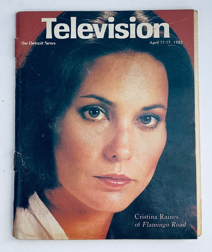 Front cover of VTG Television The Detroit News Magazine April 11 1982 featuring Cristina Raines, showcasing her striking beauty and iconic representation of early 1980s print media.
