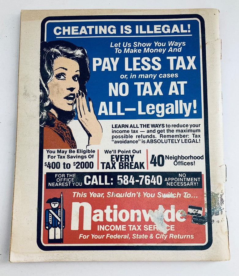 Back cover of VTG Television The Detroit News Magazine April 11 1982, featuring a promotional advertisement related to tax services, providing a glimpse into the advertising style of the early 1980s.
