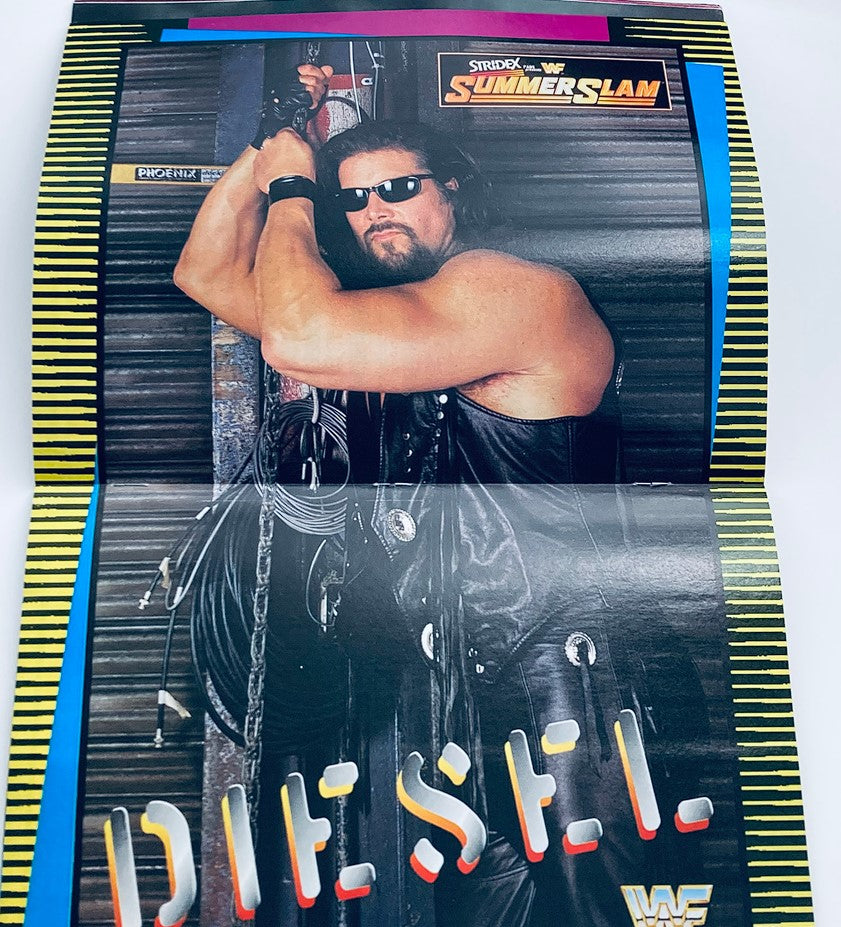 WWF World Wrestling Federation Magazine September 1995 poster of Diesel, showcasing the iconic wrestler in a leather outfit.