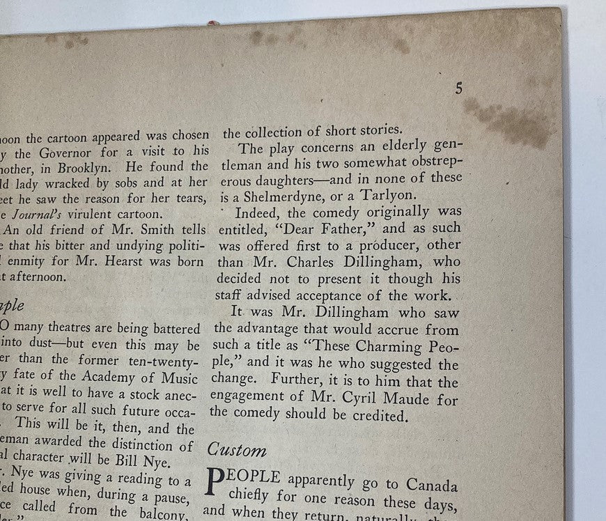Inside page of The New Yorker Magazine September 12 1925, featuring a short story and its humorous commentary.