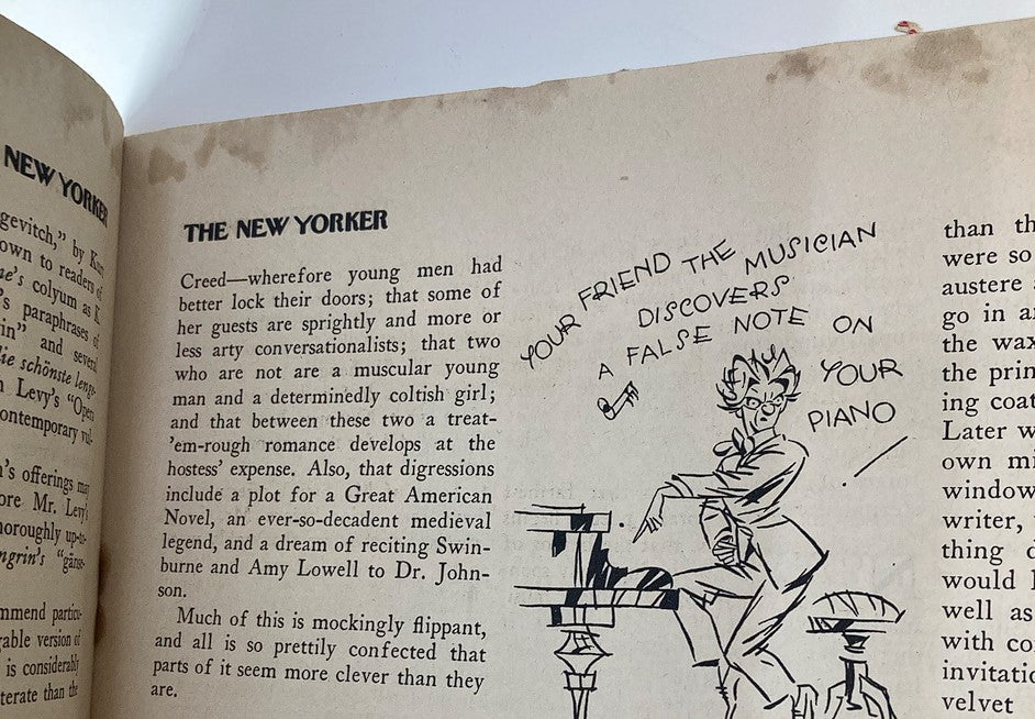 Another inside page from The New Yorker Magazine September 12 1925, with a comedic depiction of musicians at a piano.
