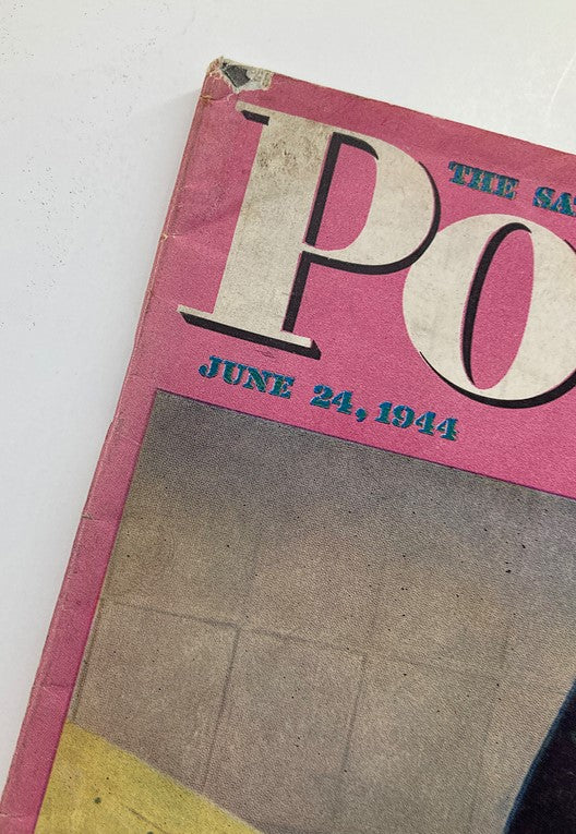 Close-up view of the top corner of The Saturday Evening Post cover dated June 24, 1944, displaying the title and date.