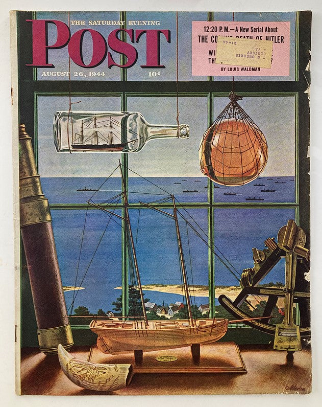 The Saturday Evening Post August 26 1944 Convoy Cover featuring a symbolic illustration by John Atherton showcasing maritime elements and vintage aesthetics.
