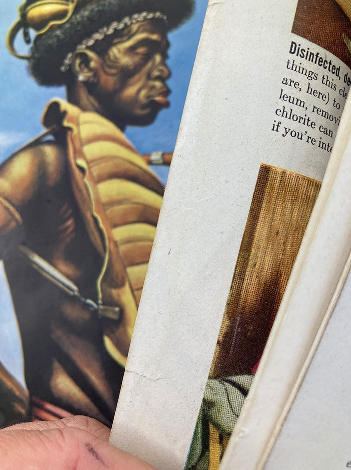 Close-up view of the cover art from The Saturday Evening Post April 21, 1945, showcasing the detailed portrayal of characters in 'The South Pacific League' by Stevan D.