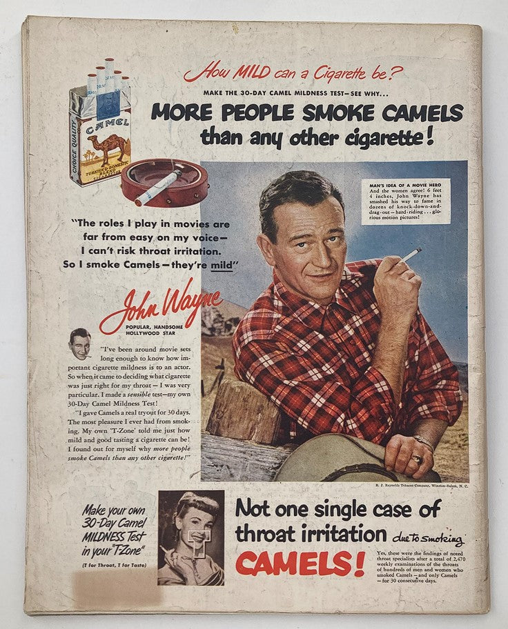 Vintage advertisement for Camel cigarettes featuring John Wayne, alongside the phrase 'How MILD can a Cigarette be?' and promoting the 30-day Camel Mildness Test. Includes the title 'The Saturday Evening Post March 10, 1951 Vinson: He Makes the Generals Listen'.