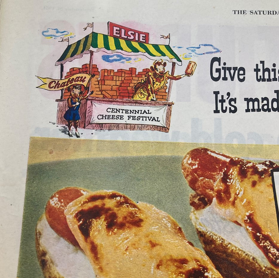 Advertisement in The Saturday Evening Post September 29 1951 for the Centennial Cheese Festival, featuring Elsie the Cow.