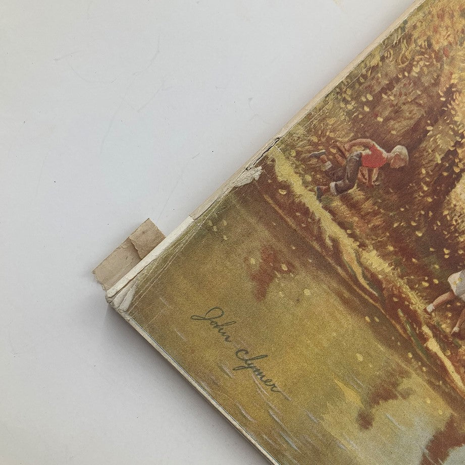 Detail of The Saturday Evening Post cover from October 13, 1951, highlighting the artist's signature 'John Alynuer' near a peaceful rural scene.