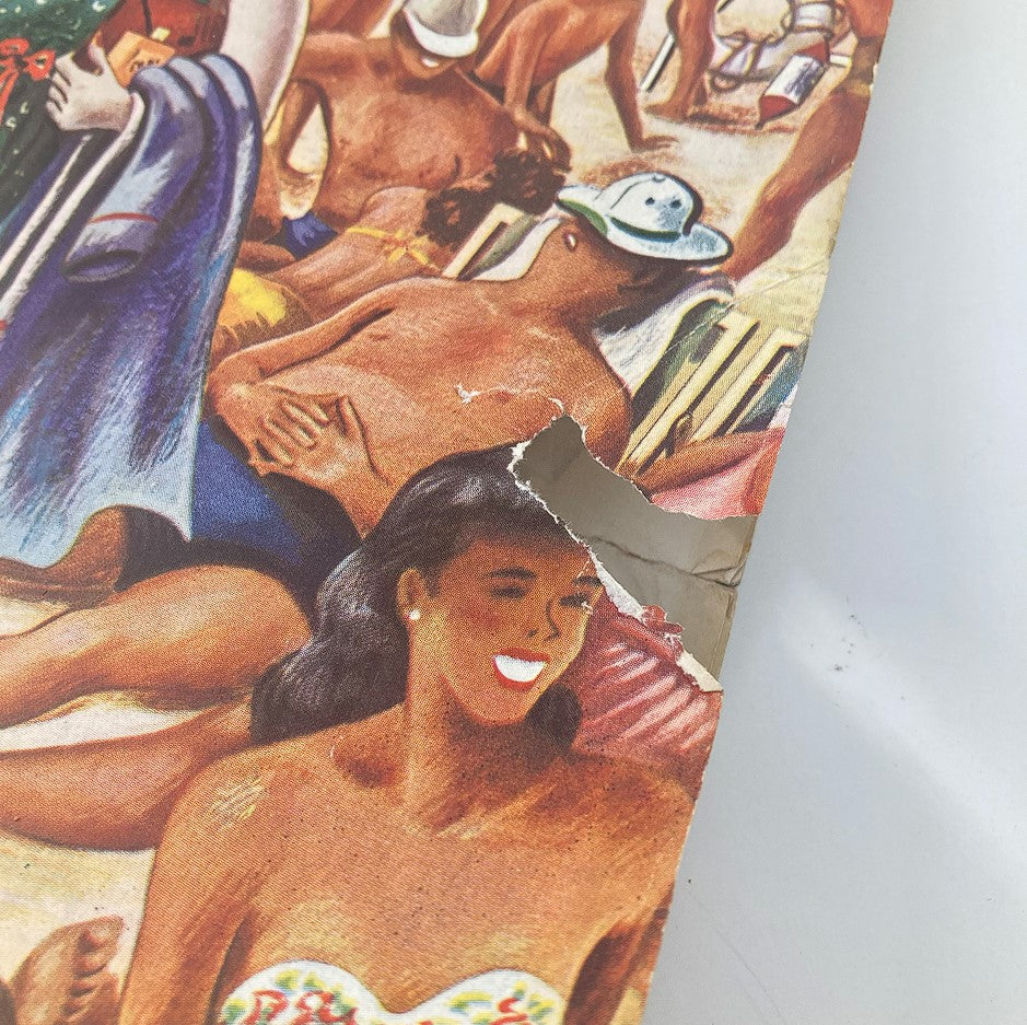 Close-up of the damaged corner of The Saturday Evening Post from July 27, 1946, showcasing detail of the cover featuring the article 'The Black Market Broke Us' by Celia F.