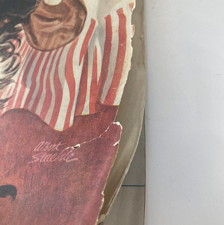 Close-up view of The Saturday Evening Post magazine from February 15, 1947, showing detailed artwork and visible wear on the cover, capturing the essence of historical print media.