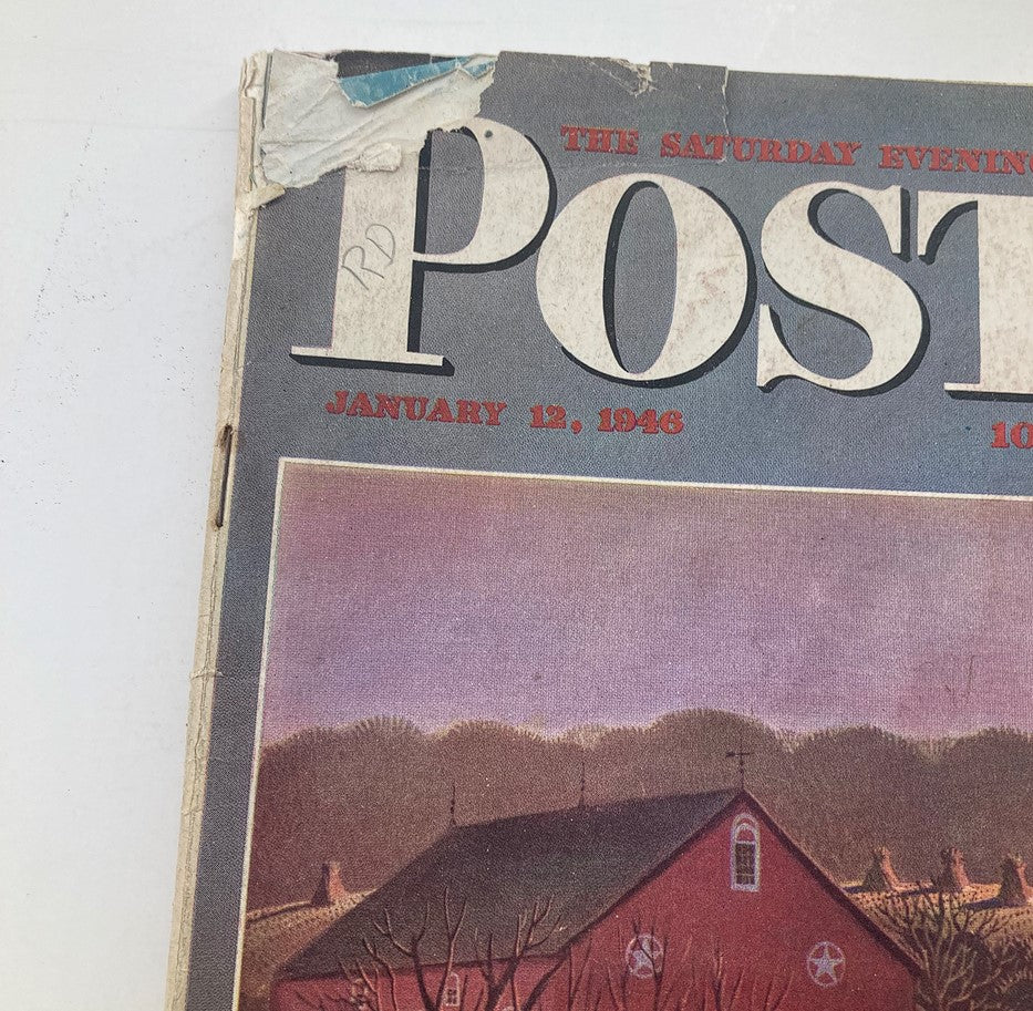 Close-up of the top portion of The Saturday Evening Post January 12, 1946 cover, displaying the magazine title and date, with some visible wear.