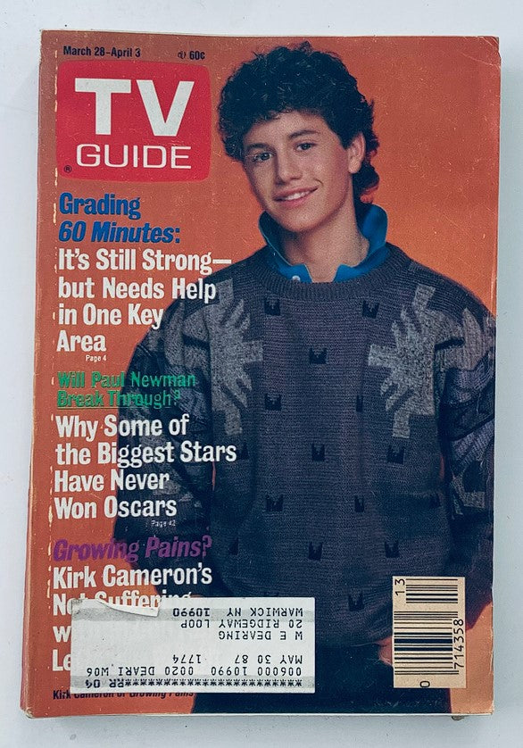 TV Guide Magazine March 28 1987 featuring Kirk Cameron on the cover, showcasing vintage 1980s design with text and graphics related to popular television shows of the era.