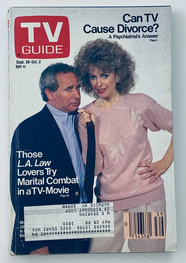 Cover of TV Guide Magazine from September 26, 1987 featuring Jill Eikenberry and Michael Tucker, highlighting their roles in entertainment and discussing TV's impact on relationships.