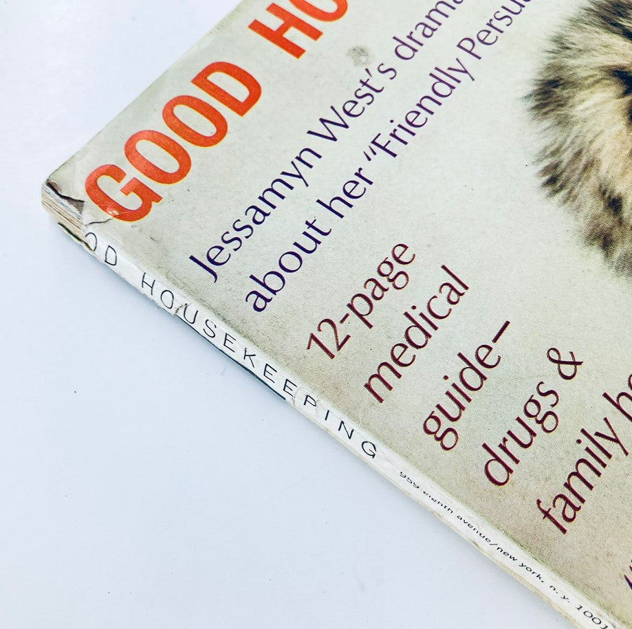 Close-up of the top edge of Good Housekeeping Magazine January 1968, highlighting the title, mention of Jessamyn West's story, and medical guide related content.