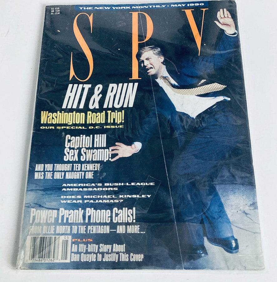 Another angle of the cover of Spy Magazine May 1990, emphasizing its themes of political commentary and satire.