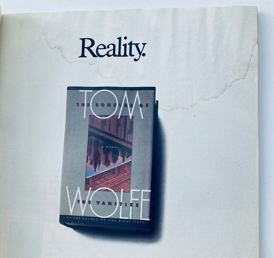 Interior page of Spy Magazine November 1989 featuring a book by Tom Wolfe titled 'The Bonfire of the Vanities'.