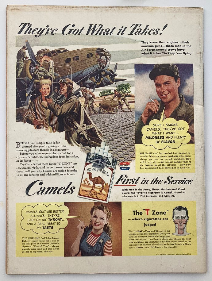Back cover of VTG Life Magazine May 31 1943, featuring an advertisement for Camel cigarettes related to military service.