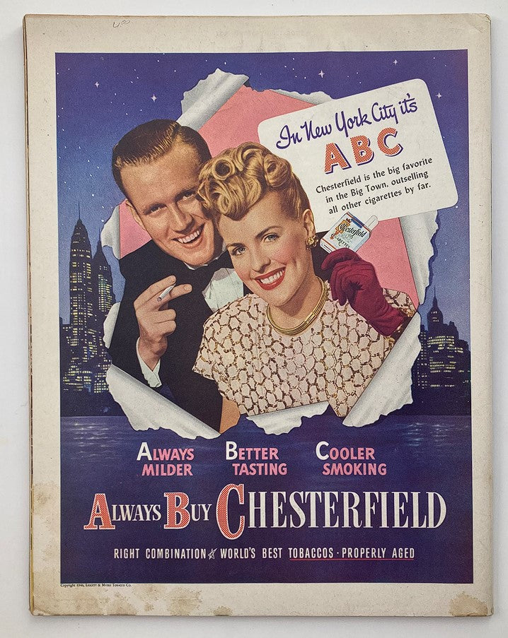 Advertisement page from The Saturday Evening Post November 23, 1946, featuring a vibrant Chesterfield cigarette ad, reflecting mid-20th century American marketing aesthetics.