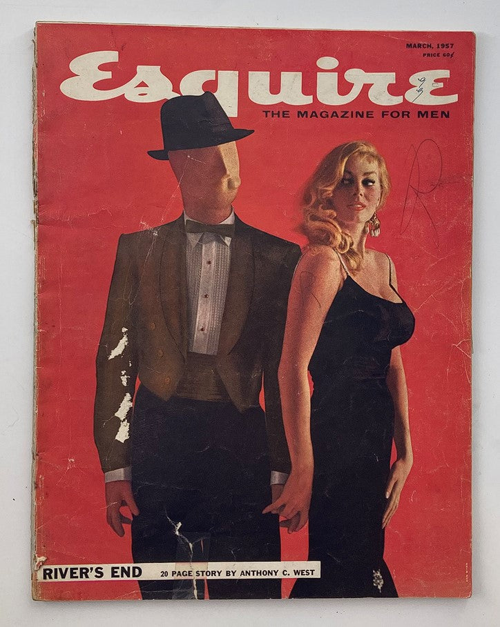 Cover of VTG Esquire Magazine March 1957 Vol 47 #3 showcasing a fashionable couple, featuring the story 'River's End' by Anthony West.