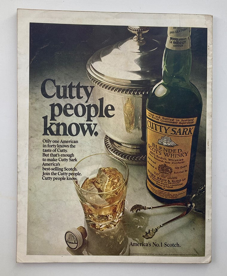 Advertisement page from VTG Esquire Magazine September 1970 showcasing 'Cutty Sark Blended Scotch Whisky' highlighting its popularity and branding appealing to whiskey drinkers.