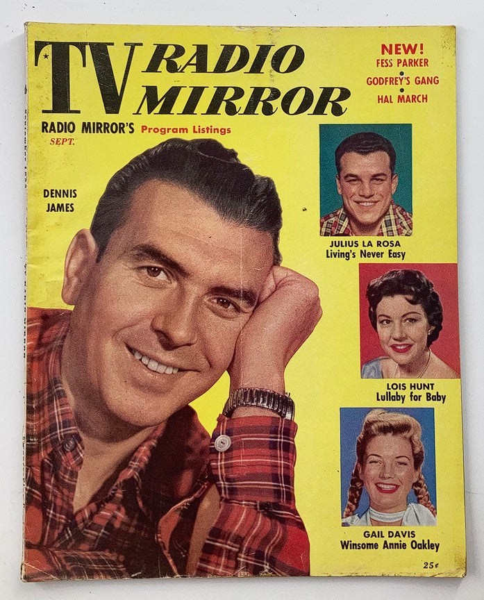 Cover of VTG TV Radio Mirror Magazine September 1955 featuring Dennis James, Lois Hunt, and program listings.