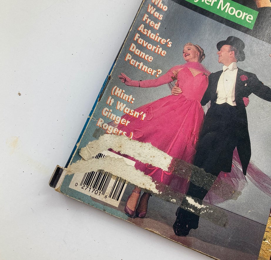 Back cover of VTG Memories Magazine August 1990 Vol 3 #4, highlighting Fred Astaire's dance partner trivia, maintains vintage magazine charm with slight wear.