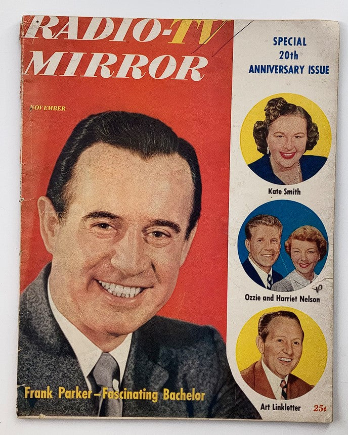 Cover of VTG Radio-TV Mirror Magazine November 1953 Vol 40 #6 featuring Frank Parker, Kate Smith, Ozzie and Harriet Nelson, and Art Linkletter.