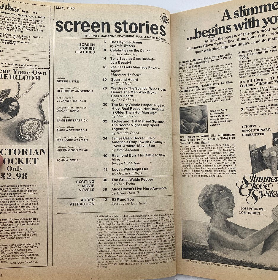 Vintage Screen Stories Magazine May 1975 Jimmy Dean and Cher No Label