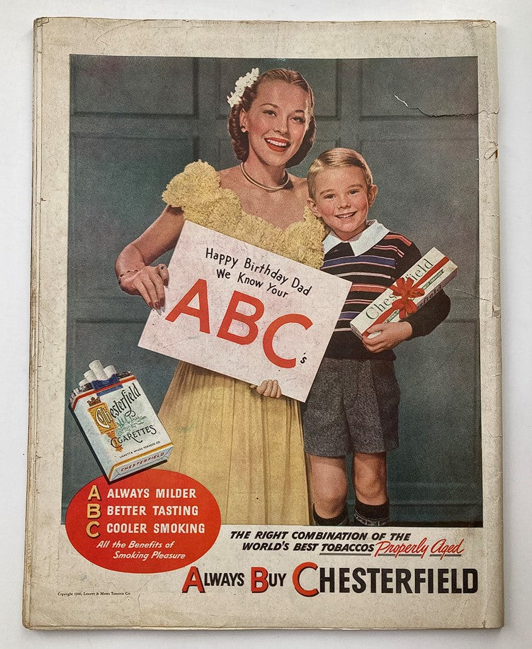Cover page of the Saturday Evening Post March 16, 1946, featuring a family celebration and advertising Chesterfield cigarettes.