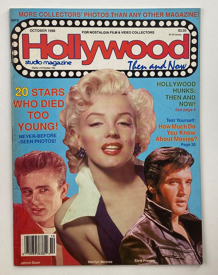 VTG Hollywood Studio Magazine October 1988 featuring Marilyn Monroe, Elvis Presley, and James Dean on the cover, reflecting classic Hollywood glamour.