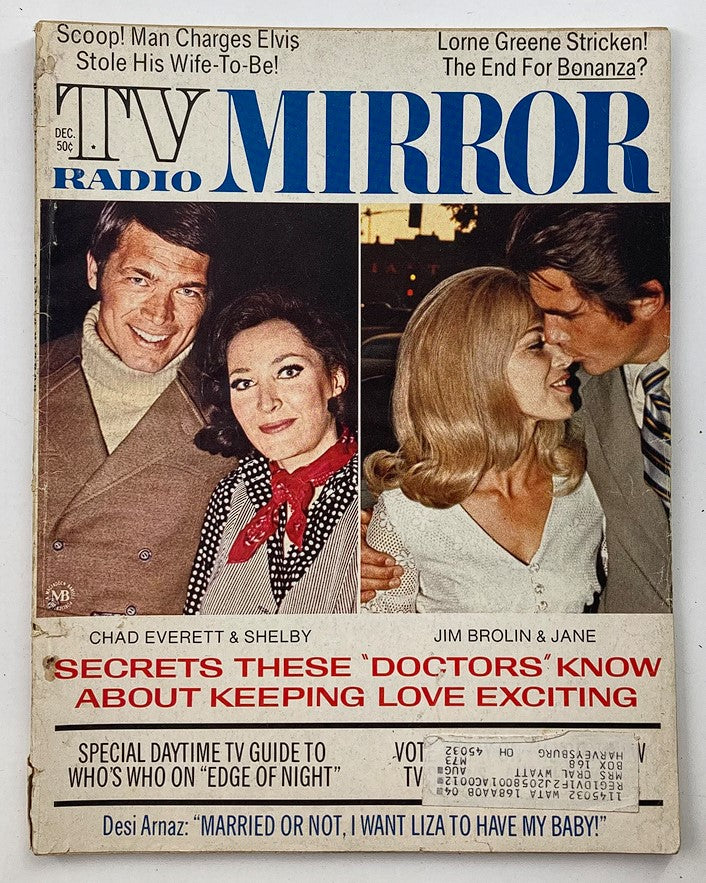 Cover of the vintage magazine 'TV Radio Mirror, December 1972, Vol 73 #1' featuring Chad Everett and Shelby, showcasing iconic 1970s television culture.
