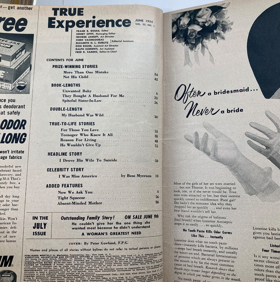 Vintage True Experience Magazine June 1954 Vol 55 #1 Unwanted Baby No Label