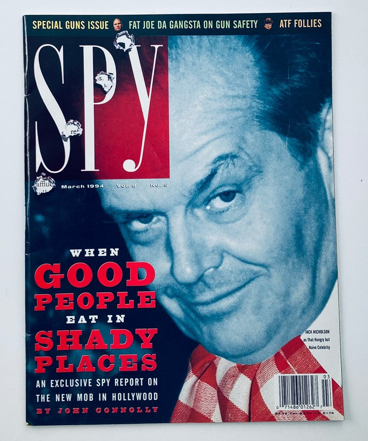 Spy Magazine March 1994 issue cover featuring Jack Nicholson with the title 'When Good People Eat in Shady Places' discussing celebrity culture.