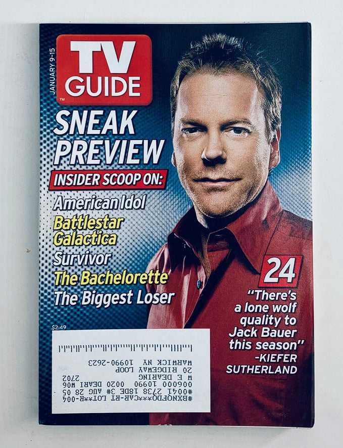 TV Guide Magazine January 9 2005 featuring Kiefer Sutherland on the cover, highlighting a sneak preview of TV events including '24', with a description of popular shows of the era.